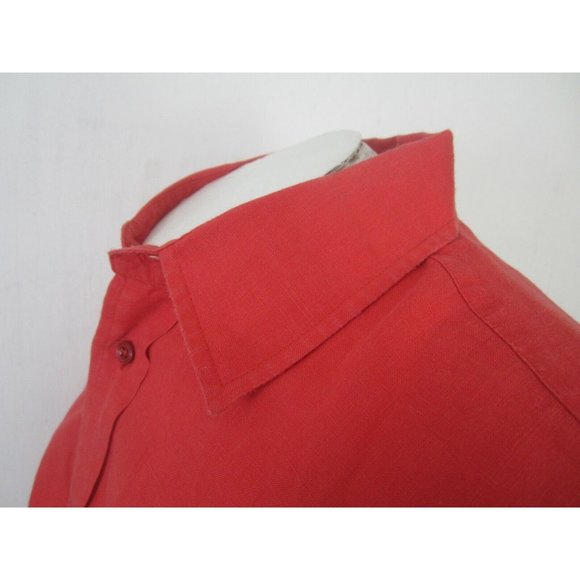 Faconnable Men shirt short sleeve pit to pit 26 L classic linen red vintage - Picture 5 of 12